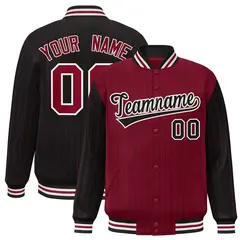 Crimson Black Pinstripe Raglan Varsity Letterman Baseball Jacket 1