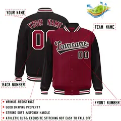 Crimson Black Pinstripe Raglan Varsity Letterman Baseball Jacket 2