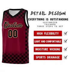 Crimson Black Plaid Basketball Jersey for Teams 2
