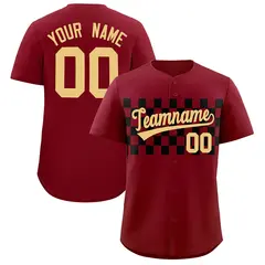 Crimson Black Plaid Fashion Authentic Baseball Jersey 1