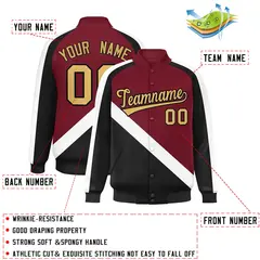 Crimson Black Raglan Full-Snap Letterman Baseball Jacket 2