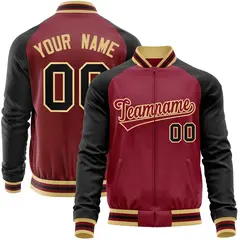 Crimson Black Raglan Full-Zip Letterman Baseball Jacket