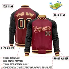 Crimson Black Raglan Full-Zip Letterman Baseball Jacket 4