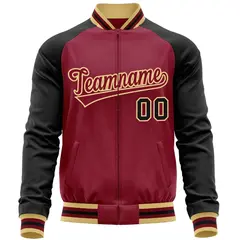 Crimson Black Raglan Full-Zip Letterman Baseball Jacket 5