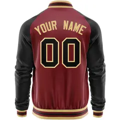 Crimson Black Raglan Full-Zip Letterman Baseball Jacket 6
