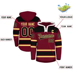 Crimson Black Raglan Lace-Up Neck Hockey Hoodie Jersey 2