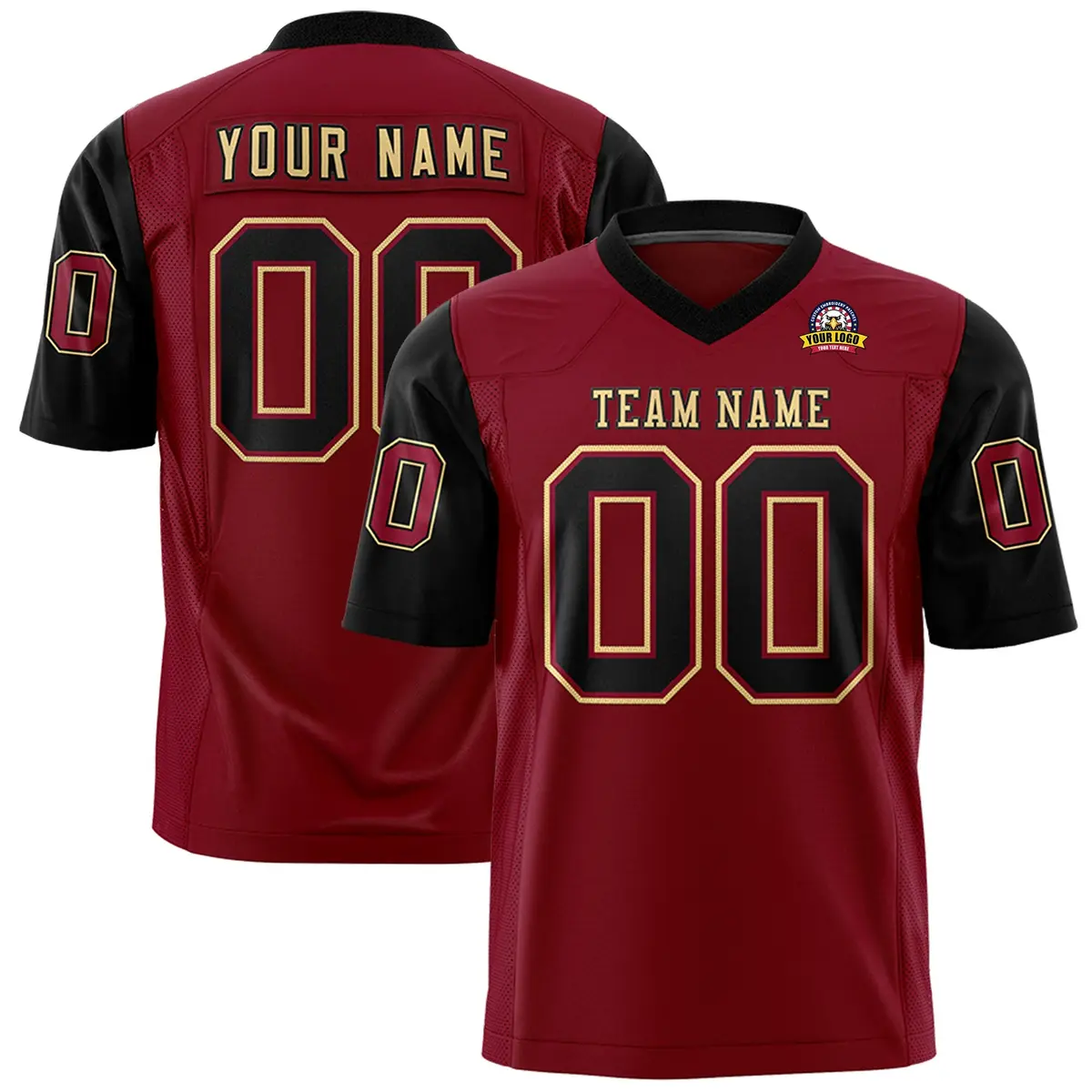 Crimson Black Raglan Sleeves Authentic Football Jersey