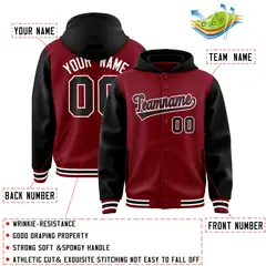 Crimson Black Raglan Two Tone Full-Snap Varsity Letterman Jacket Hoodie 4