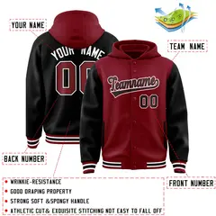 Crimson Black Raglan Two Tone Full-Snap Varsity Letterman Jacket Hoodie 4