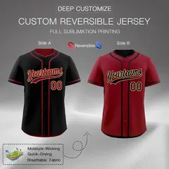 Crimson Black Reversible Baseball Jersey Moisture-Wicking 2