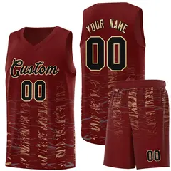 Crimson Black Scratches Pattern Basketball Jersey