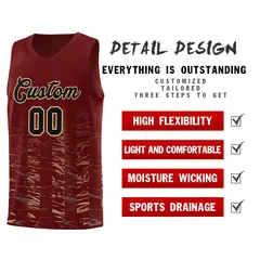 Crimson Black Scratches Pattern Basketball Jersey 4