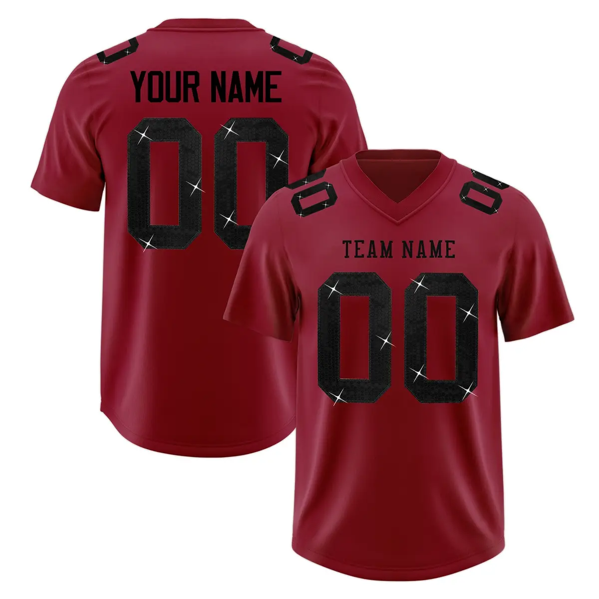 Crimson Black Sequin Lettering Football Jersey