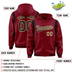 Crimson Black Shoulder Color Block Full-Snap Varsity Letterman Hoodie 4