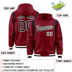 Crimson Black Shoulder Color Block Full-Snap Varsity Letterman Hoodie 4