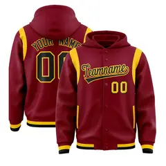 Crimson Black Shoulder Color Block Full-Snap Varsity Letterman Hoodie 1
