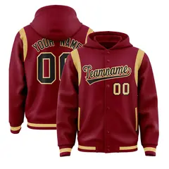 Crimson Black Shoulder Color Block Full-Snap Varsity Letterman Hoodie 1