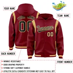 Crimson Black Shoulder Color Block Full-Snap Varsity Letterman Hoodie 4