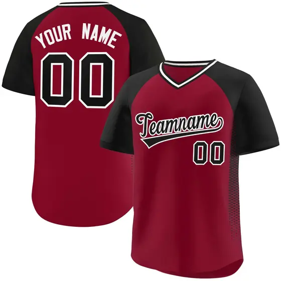 Crimson Black Side Spot Raglan Pullover Baseball Jersey