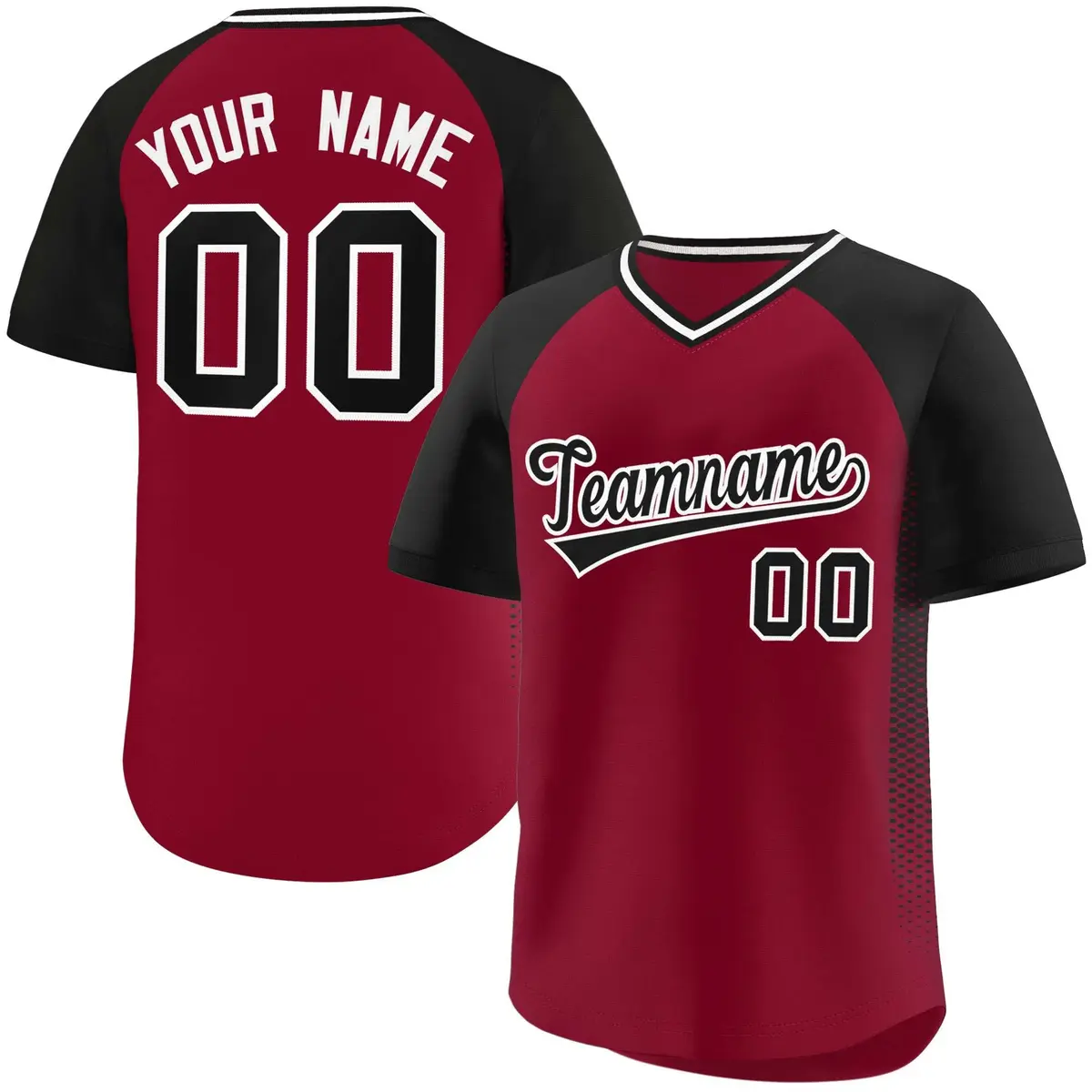 Crimson Black Side Spot Raglan Pullover Baseball Jersey