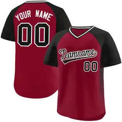 Crimson Black Side Spot Raglan Pullover Baseball Jersey