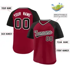 Crimson Black Side Spot Raglan Pullover Baseball Jersey 2