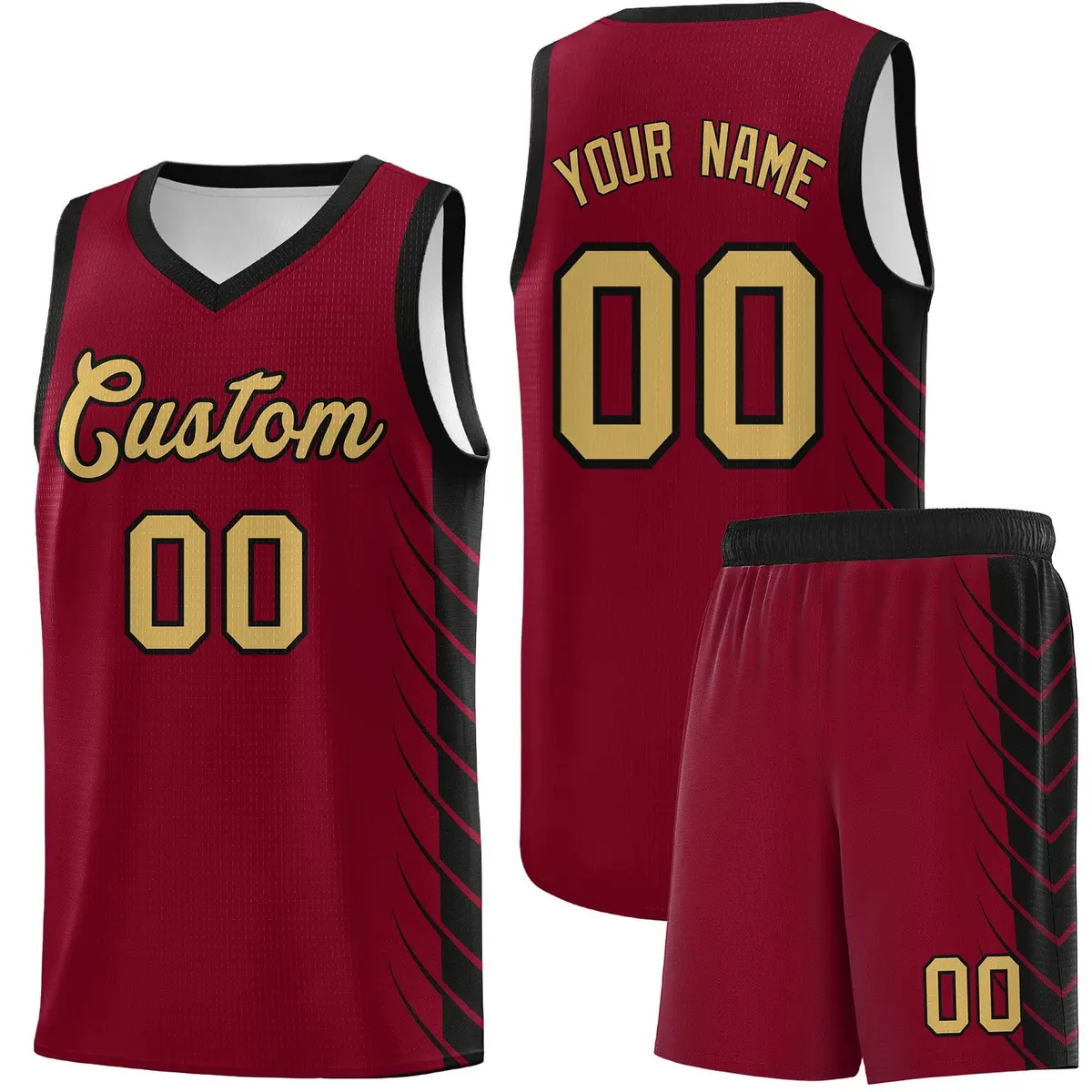 Crimson Black Side Symmetrical Line Pattern Basketball Jersey