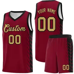 Crimson Black Side Symmetrical Line Pattern Basketball Jersey 1