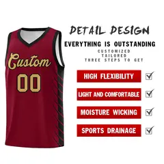Crimson Black Side Symmetrical Line Pattern Basketball Jersey 2