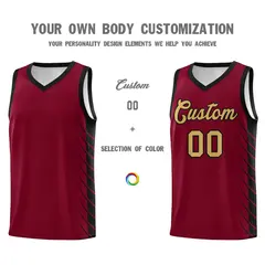 Crimson Black Side Symmetrical Line Pattern Basketball Jersey 3