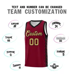 Crimson Black Side Symmetrical Line Pattern Basketball Jersey 4
