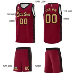 Crimson Black Side Symmetrical Line Pattern Basketball Jersey 5
