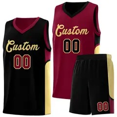 Crimson Black Side U-shaped Pattern Double Side Basketball Jersey