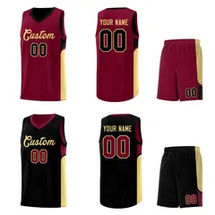 Crimson Black Side U-shaped Pattern Double Side Basketball Jersey 2