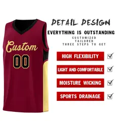 Crimson Black Side U-shaped Pattern Double Side Basketball Jersey 3
