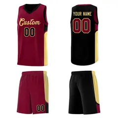 Crimson Black Side U-shaped Pattern Double Side Basketball Jersey 5