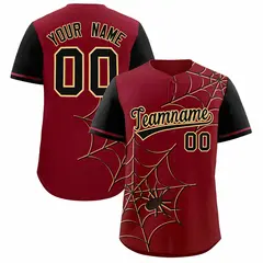 Crimson Black Spider Web Raglan Sleeves Baseball Jersey 1