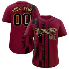 Crimson Black Split Coconut Tree Baseball Jersey 1