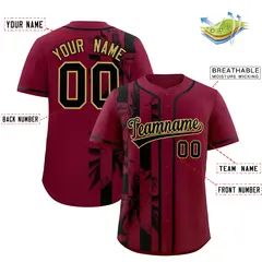 Crimson Black Split Coconut Tree Baseball Jersey 2