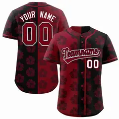 Crimson Black Split Flower Graffiti Baseball Jersey 1