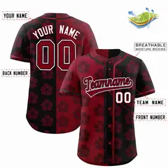 Crimson Black Split Flower Graffiti Baseball Jersey 2
