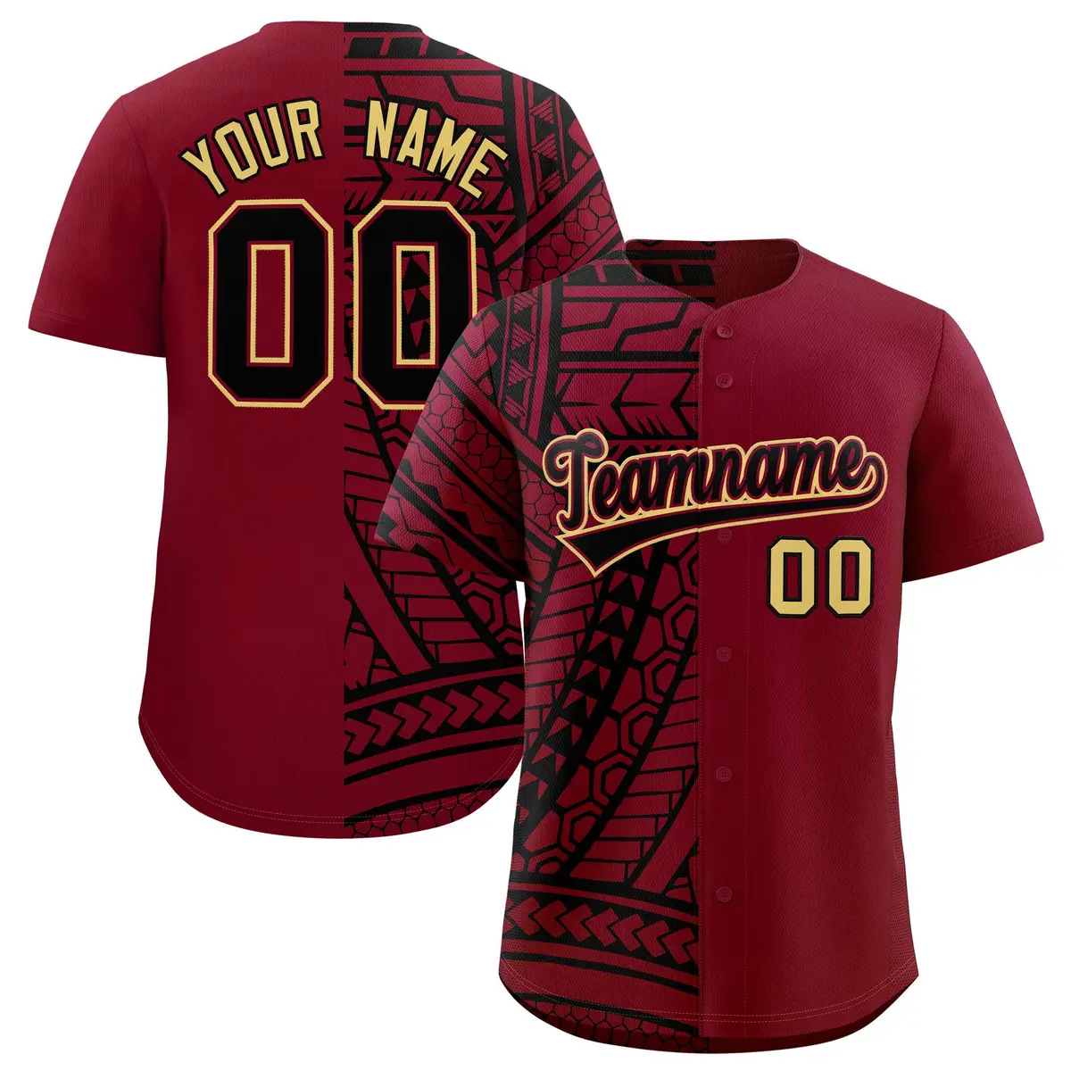 Crimson Black Split Tribal Pattern Fashion Baseball Jersey