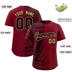 Crimson Black Split Tribal Pattern Fashion Baseball Jersey 2