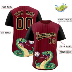 Crimson Black Stripe Animals Graffiti Raglan Baseball Jersey 2