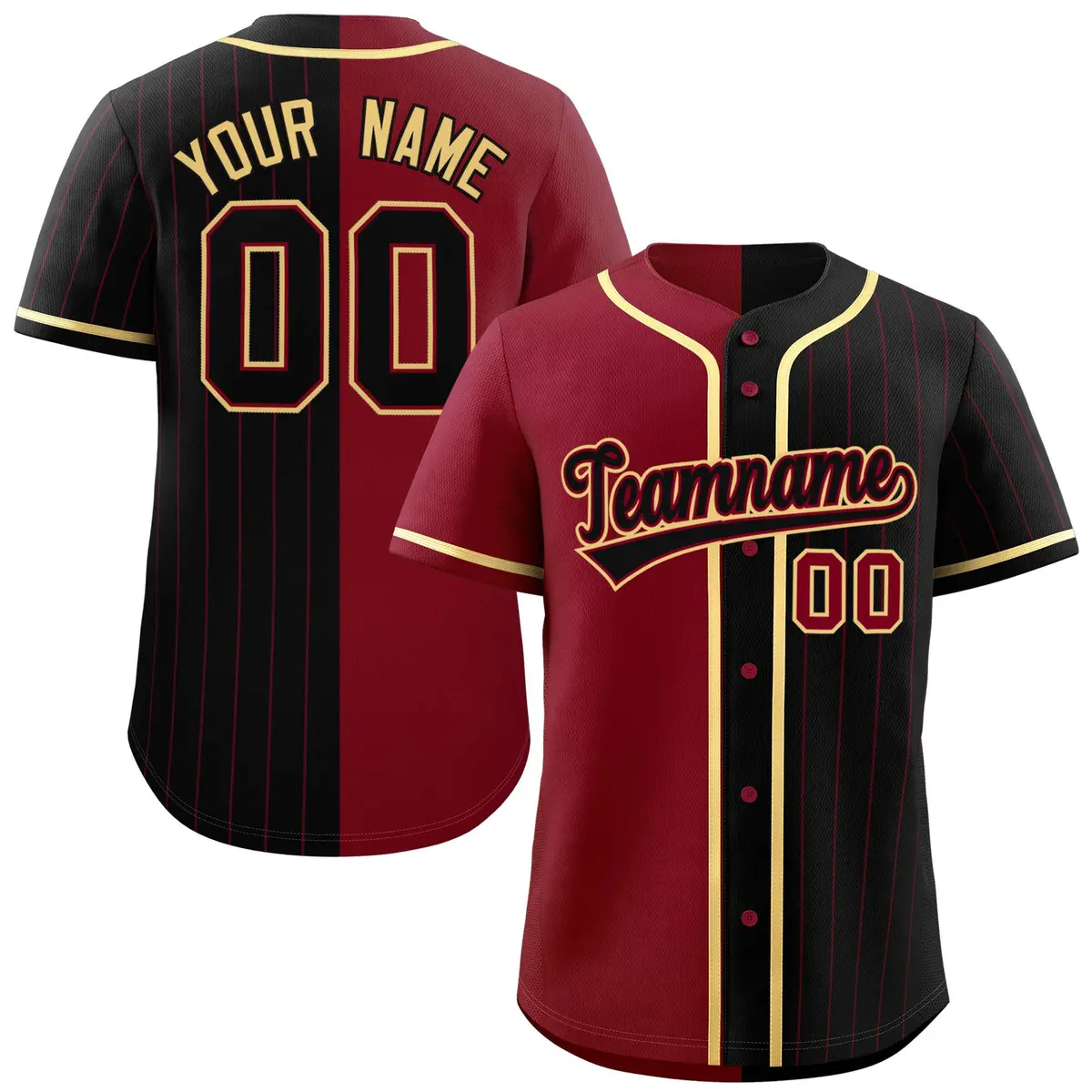Crimson Black Stripe-Solid Combo Authentic Baseball Jersey