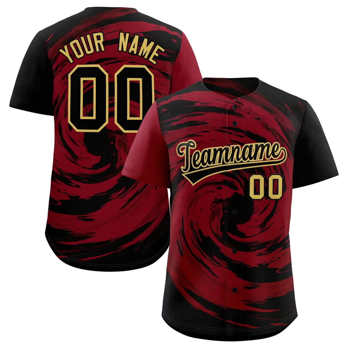 Crimson Black Swirl Graffiti Baseball Jersey