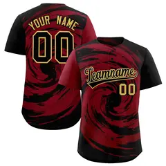 Crimson Black Swirl Graffiti Baseball Jersey