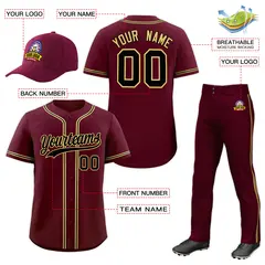 Crimson Black Team Baseball Jersey Pants Hat Package 2