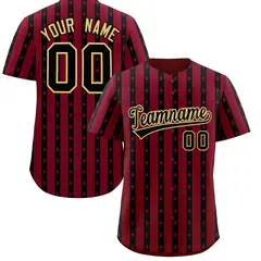 Crimson Black Thick Stripes Star Pattern Baseball Jersey