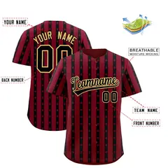 Crimson Black Thick Stripes Star Pattern Baseball Jersey 2